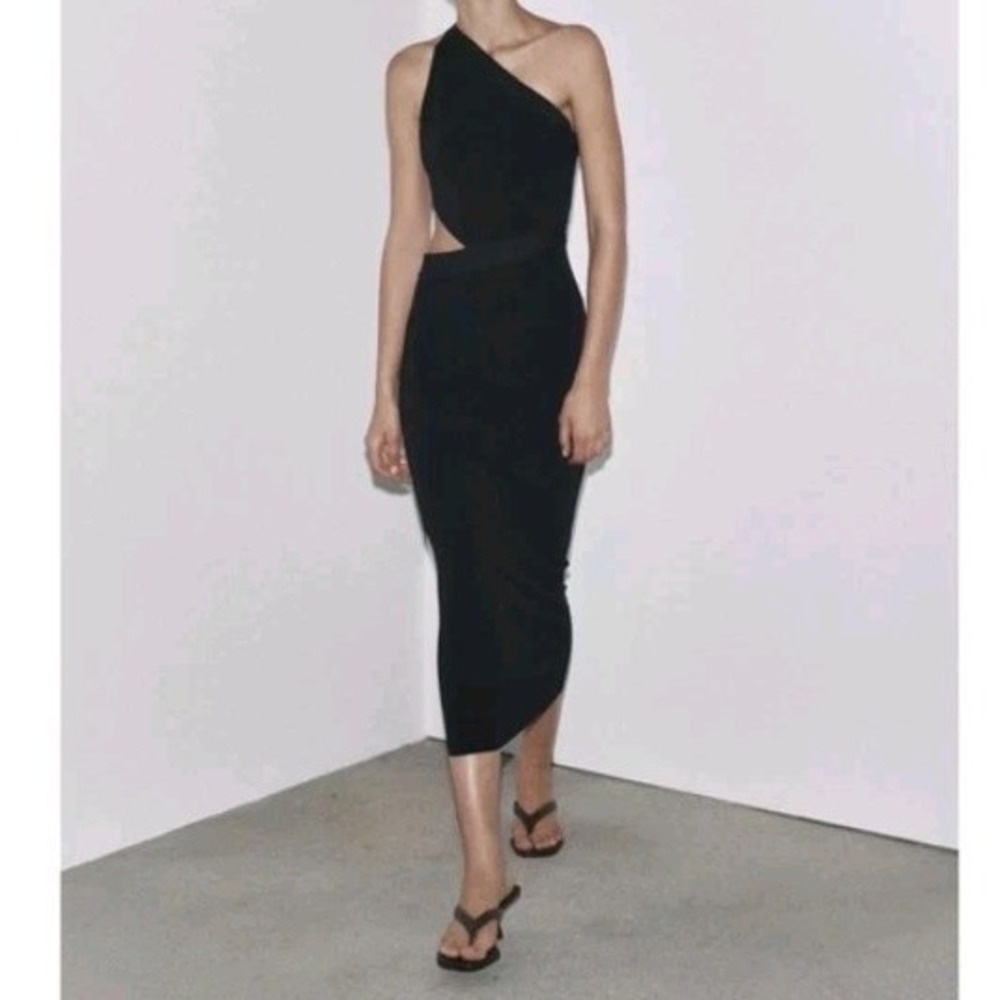 Zara Asymmetric One Shoulder Stretch Bandage Dress Black Size S NWOT